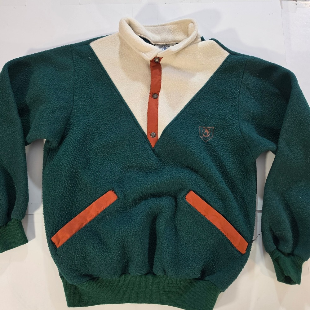 Vintage Sportific Millers Sportswear Polarfleece Pullover Green Orange Mens M